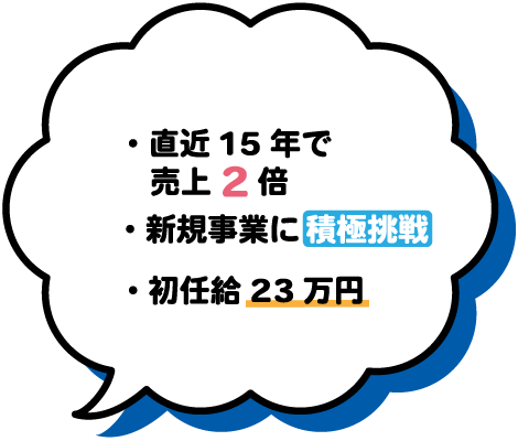 ・初任給23万円・新規事業に積極挑戦・直近15年で売上2倍